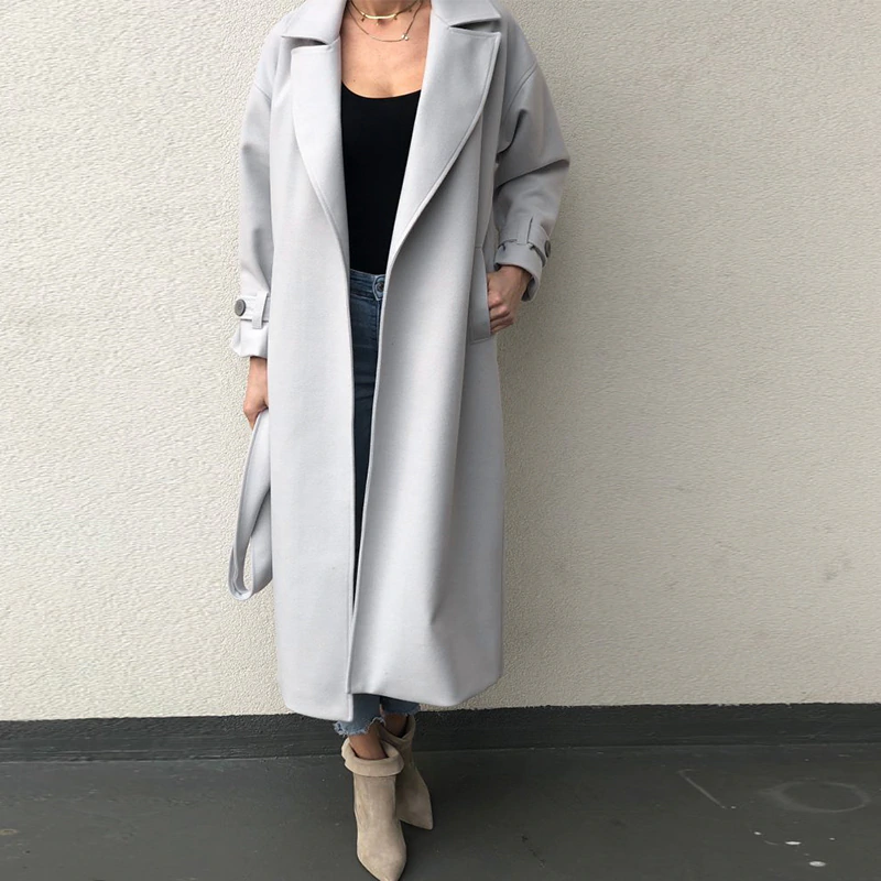 Elegant long coat Office lady off shoulder sleeve overcoat