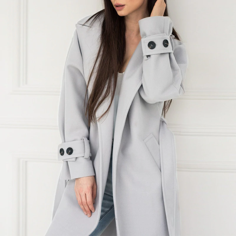 Elegant long coat Office lady off shoulder sleeve overcoat
