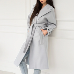 Elegant long coat Office lady off shoulder sleeve overcoat