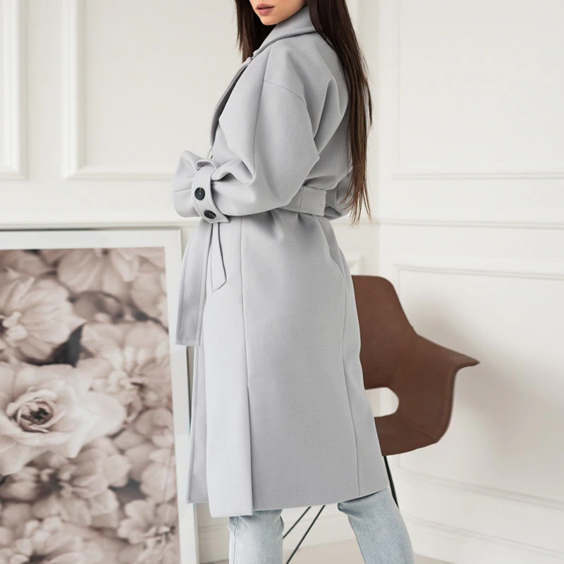 Elegant long coat Office lady off shoulder sleeve overcoat