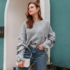 Elegant o-neck off shoulder jumper sweater