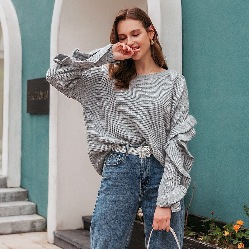 Elegant o-neck off shoulder jumper sweater