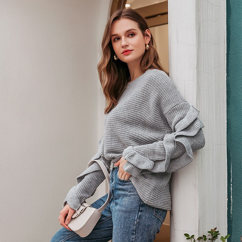 Elegant o-neck off shoulder jumper sweater
