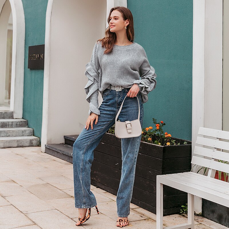 Elegant o-neck off shoulder jumper sweater