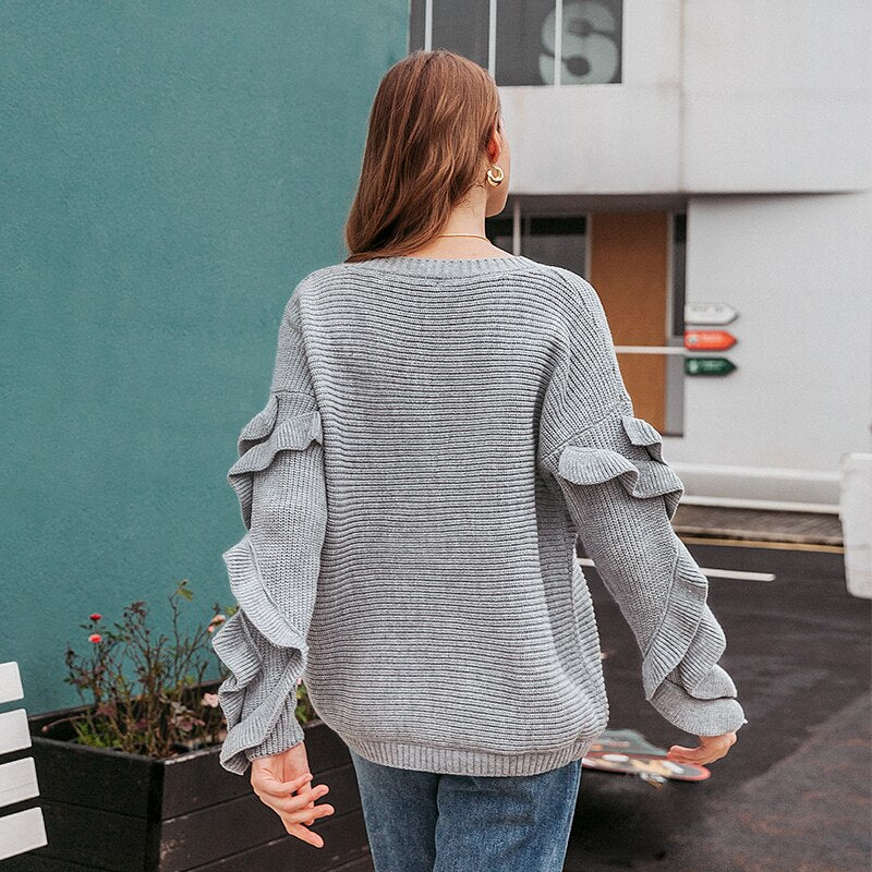 Elegant o-neck off shoulder jumper sweater
