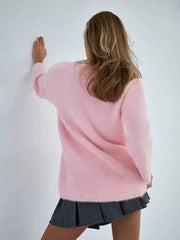 Embellished Collar Cut Out Long Sleeves Oversized Polyester Pullover Sweaters