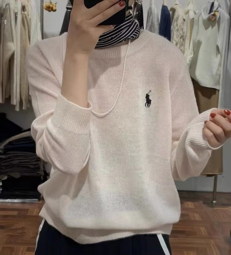 Embroidered Pullover O-neck Soft and Comfortable Cashmere