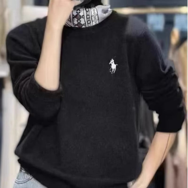 Embroidered Pullover O-neck Soft and Comfortable Cashmere