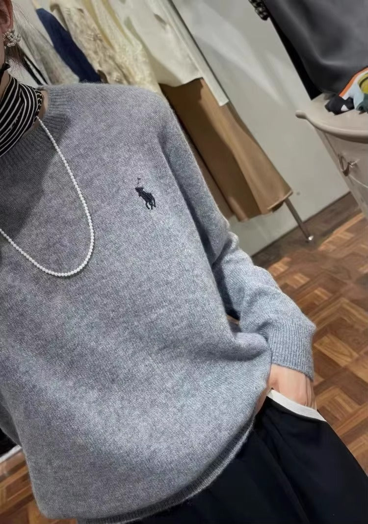 Embroidered Pullover O-neck Soft and Comfortable Cashmere