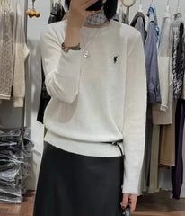 Embroidered Pullover O-neck Soft and Comfortable Cashmere