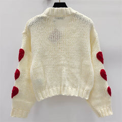Embroidered heart-shaped long sleeved Elastic knit slim fit sweater