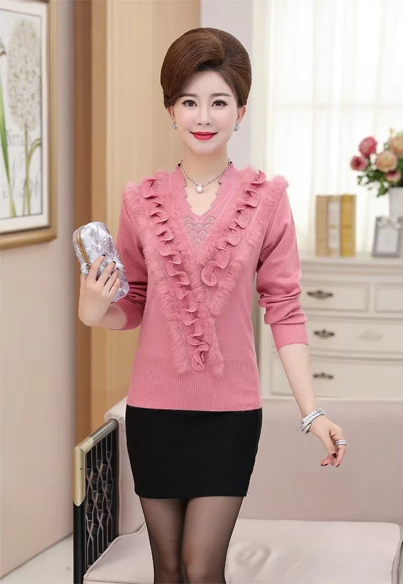 Embroidering Diamond Christmas Fur Sweater Pullover Jumper Tops