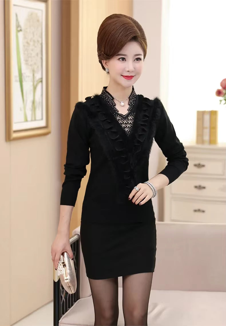 Embroidering Diamond Christmas Fur Sweater Pullover Jumper Tops