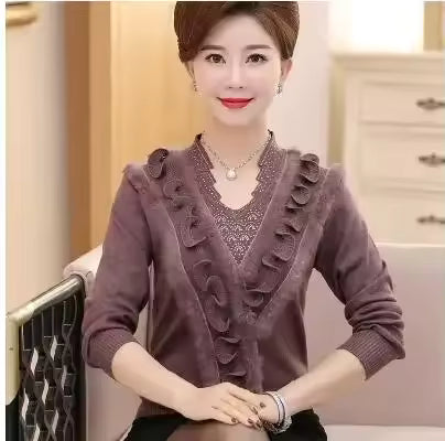 Embroidering Diamond Christmas Fur Sweater Pullover Jumper Tops