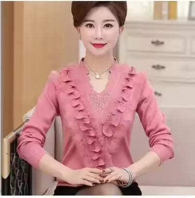 Embroidering Diamond Christmas Fur Sweater Pullover Jumper Tops