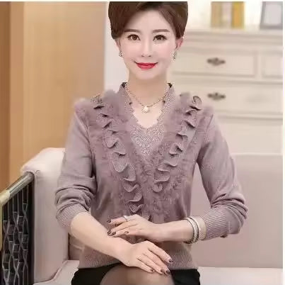 Embroidering Diamond Christmas Fur Sweater Pullover Jumper Tops