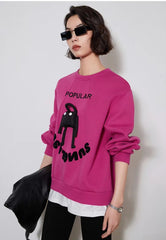 Embroidery Letters 3D O Neck Long Sleeve Two Pieces Loose Hoodies