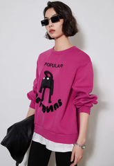 Embroidery Letters 3D O Neck Long Sleeve Two Pieces Loose Hoodies