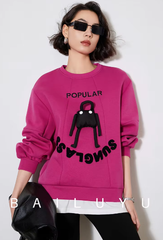 Embroidery Letters 3D O Neck Long Sleeve Two Pieces Loose Hoodies