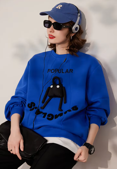 Embroidery Letters 3D O Neck Long Sleeve Two Pieces Loose Hoodies