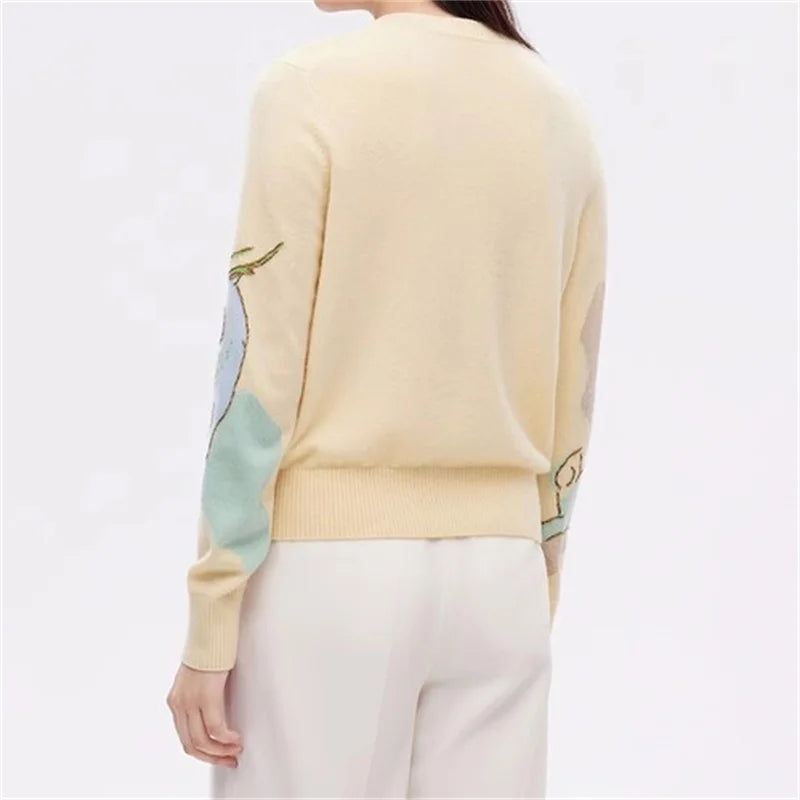 Embroidery elastic knitted long sleeved Deer pattern knitwear wool sweater