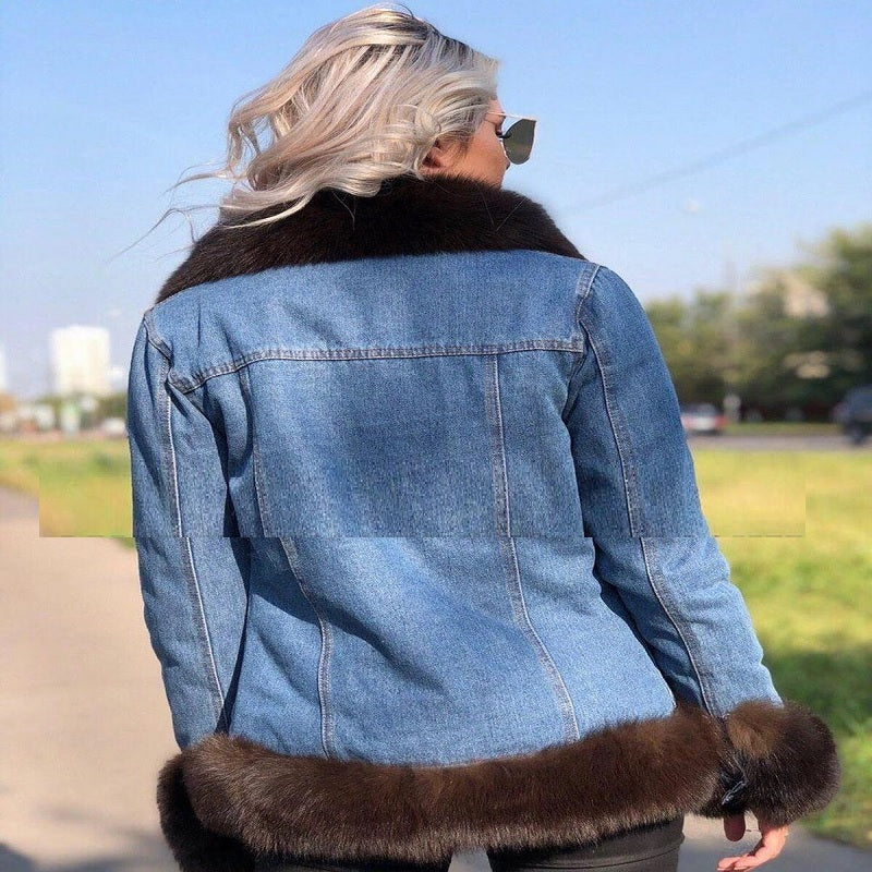 Fashion Casual Warm Genuine Fox Fur Collar Jacket