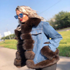 Fashion Casual Warm Genuine Fox Fur Collar Jacket