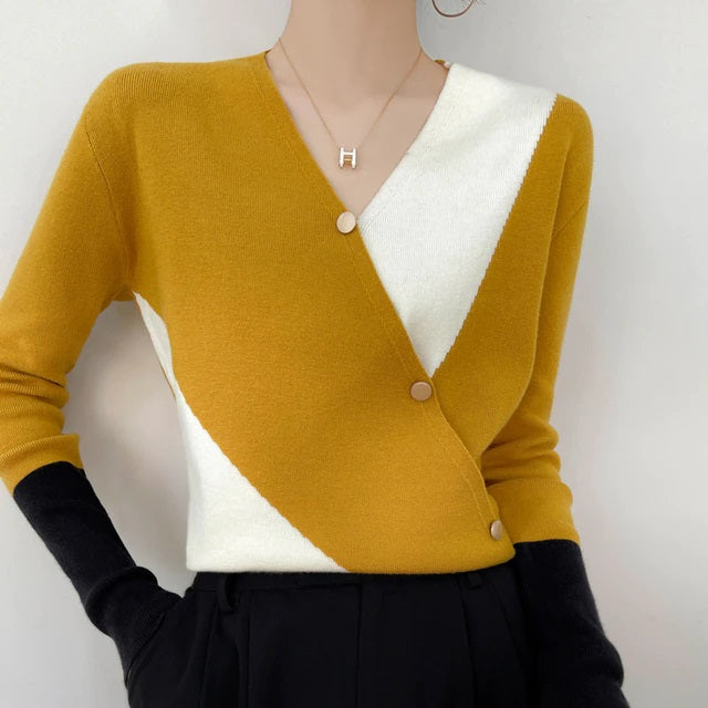 Fashion Color block Casual Pullover Sweater
