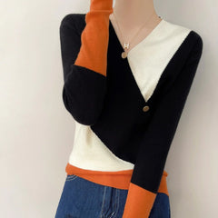 Fashion Color block Casual Pullover Sweater