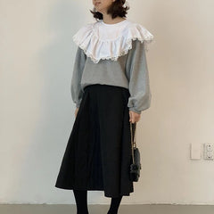 Fashion Contrast Ruffles Patchwork Sweatshirt Hoodies Pullover