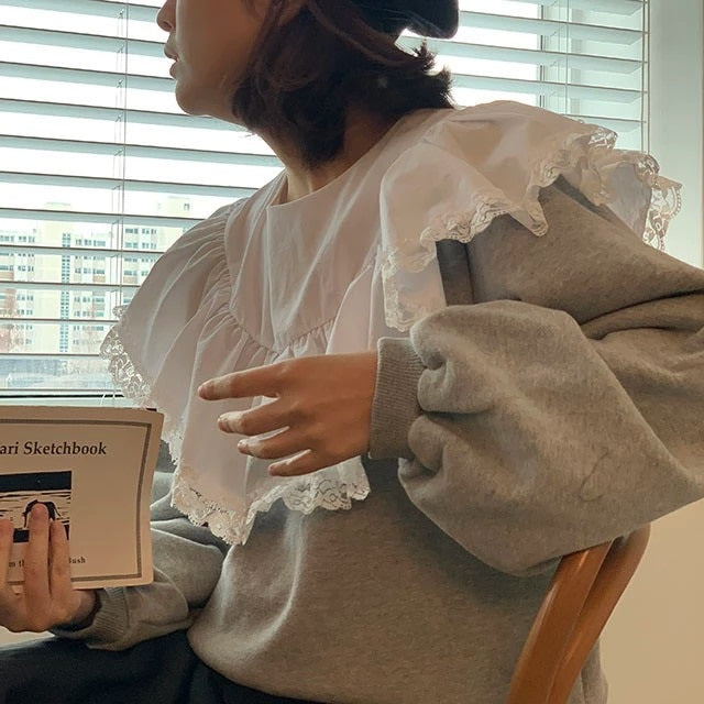 Fashion Contrast Ruffles Patchwork Sweatshirt Hoodies Pullover