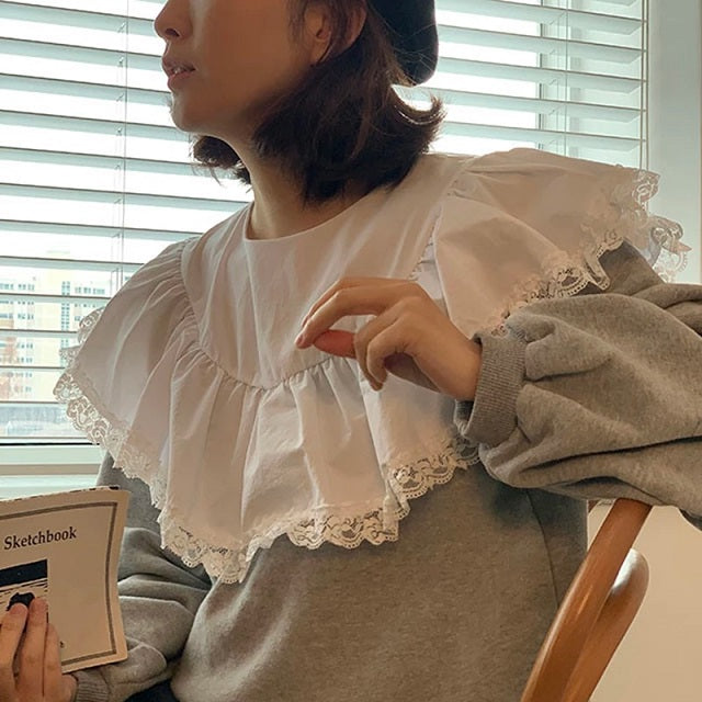 Fashion Contrast Ruffles Patchwork Sweatshirt Hoodies Pullover