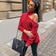 Fashion Cool-shoulder Irregular Long Sleeve Sweater
