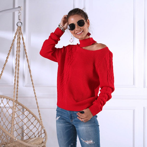 Fashion Cool-shoulder Irregular Long Sleeve Sweater