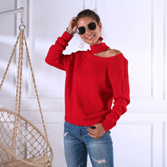 Fashion Cool-shoulder Irregular Long Sleeve Sweater
