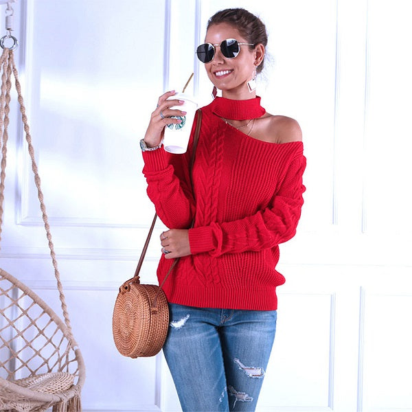 Fashion Cool-shoulder Irregular Long Sleeve Sweater