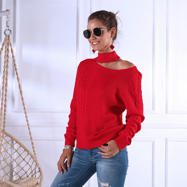 Fashion Cool-shoulder Irregular Long Sleeve Sweater