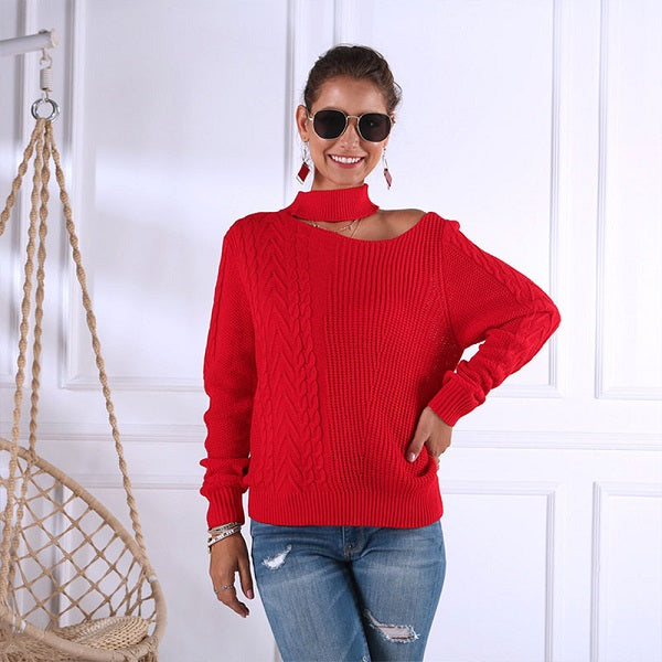 Fashion Cool-shoulder Irregular Long Sleeve Sweater