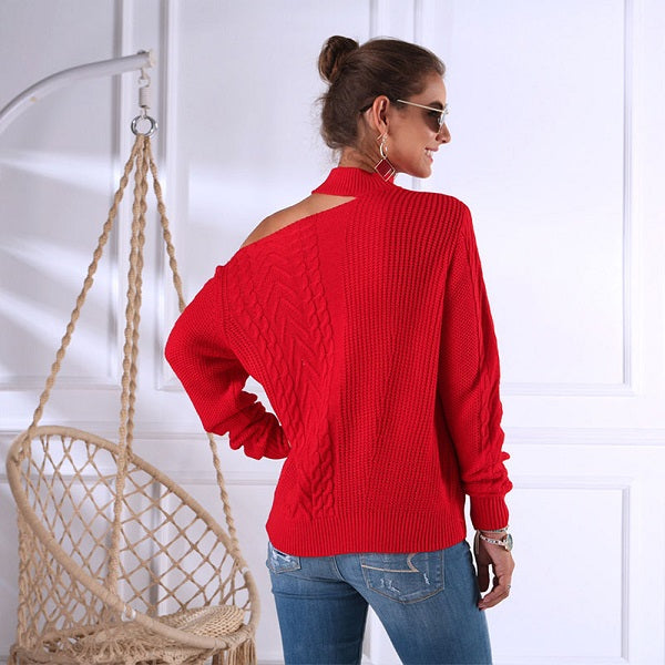 Fashion Cool-shoulder Irregular Long Sleeve Sweater