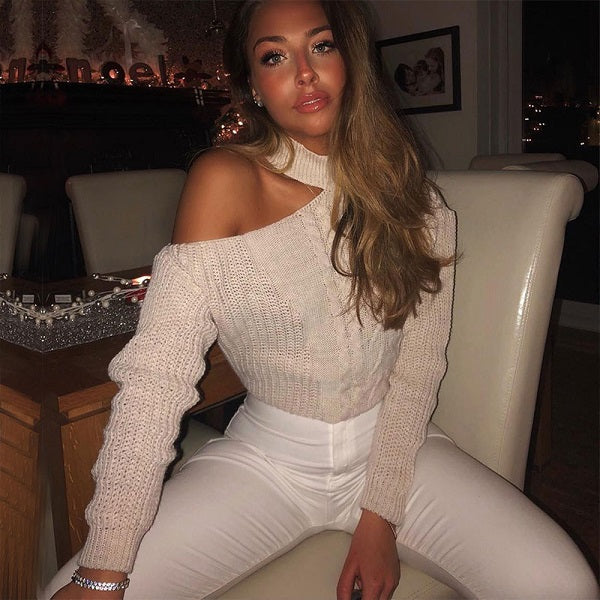 Fashion Cool-shoulder Irregular Long Sleeve Sweater