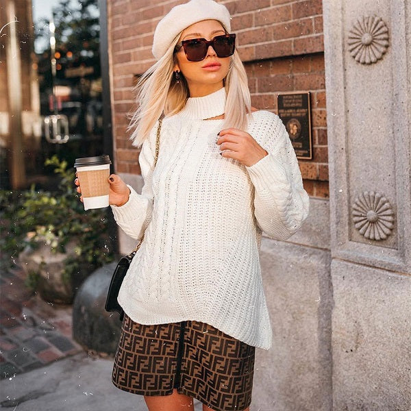 Fashion Cool-shoulder Irregular Long Sleeve Sweater
