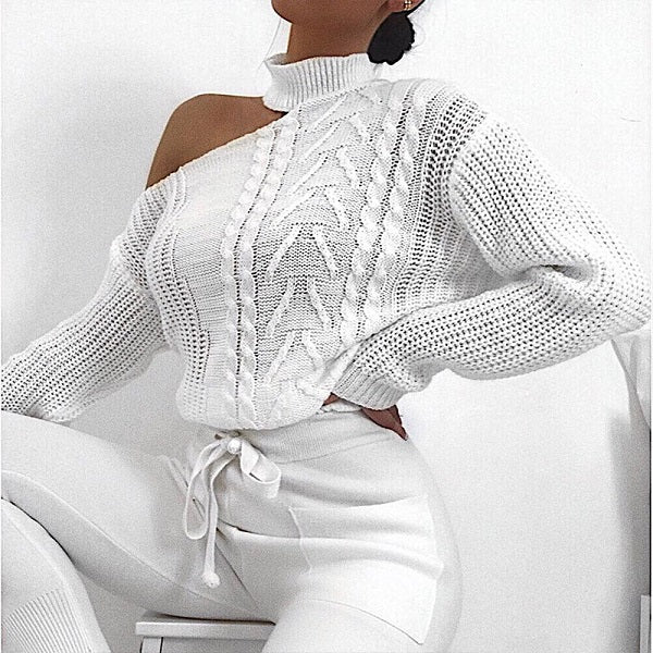 Fashion Cool-shoulder Irregular Long Sleeve Sweater