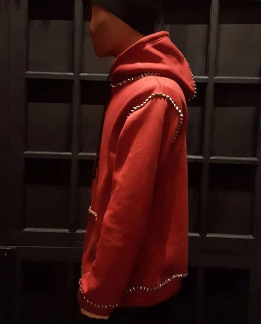 Fashion Designer Style Metal Rivet Hoodies Pullover Sweatshirt