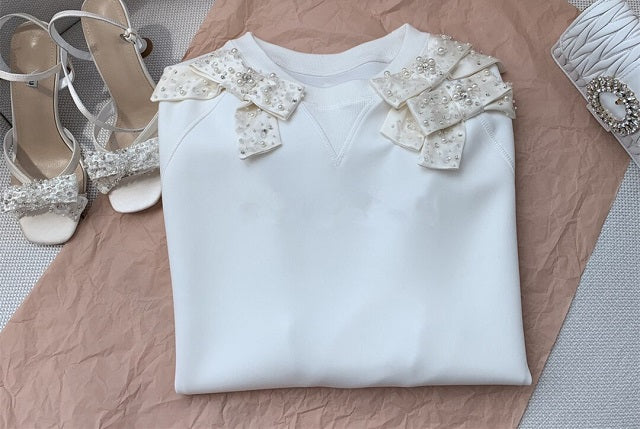 Fashion Diamonds Beading Sweet Bows Sweatshirt Hoodies Pullover