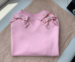 Fashion Diamonds Beading Sweet Bows Sweatshirt Hoodies Pullover