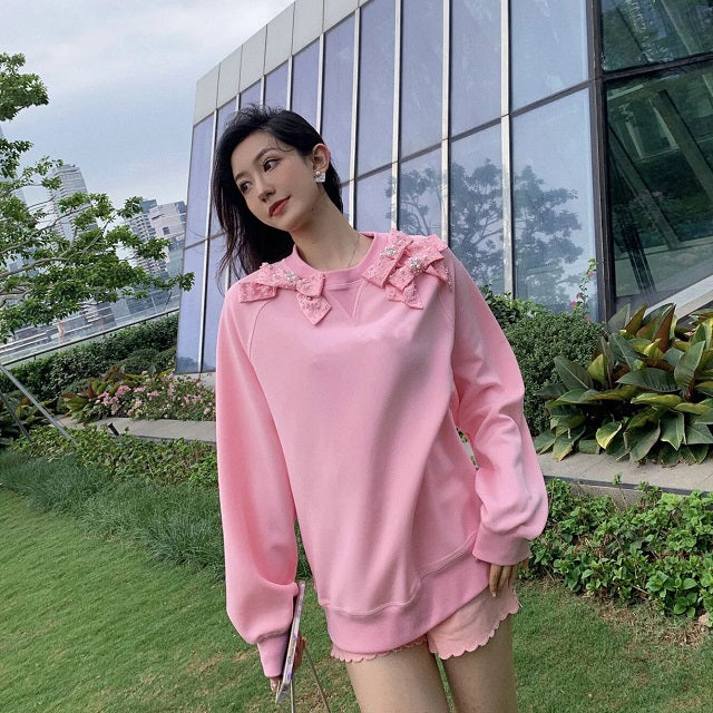 Fashion Diamonds Beading Sweet Bows Sweatshirt Hoodies Pullover