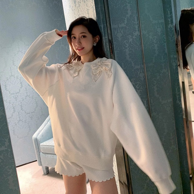 Fashion Diamonds Beading Sweet Bows Sweatshirt Hoodies Pullover