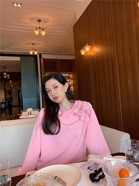 Fashion Diamonds Beading Sweet Bows Sweatshirt Hoodies Pullover