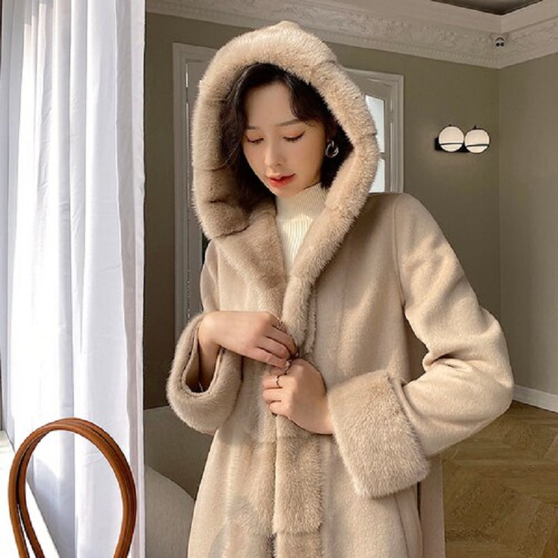 Fashion Double Side Wool Cardigan With Belt Hooded Coat