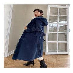 Fashion Double Side Wool Cardigan With Belt Hooded Coat